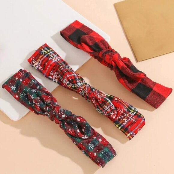3pcs Girls Christmas Plaid Headbands - Picture 2 of 3